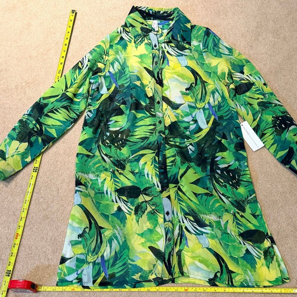 LIVE 4 TRUTH NWT Sheer Tropical Green Leaf Print Button Up Tunic Shirt SZ Small